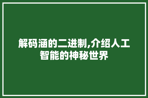 解码涵的二进制,介绍人工智能的神秘世界