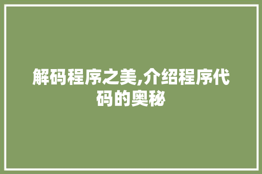 解码程序之美,介绍程序代码的奥秘 解码程序之美,介绍程序代码的奥秘 网站建设公司