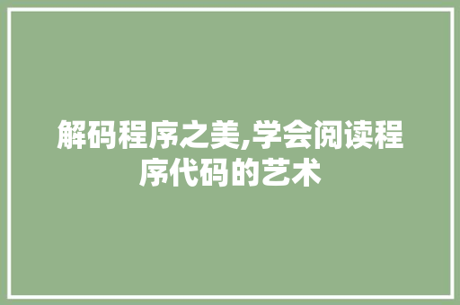 解码程序之美,学会阅读程序代码的艺术