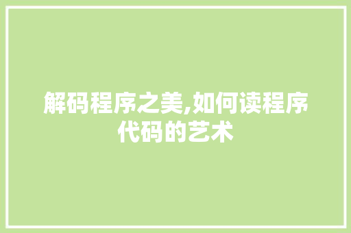 解码程序之美,如何读程序代码的艺术