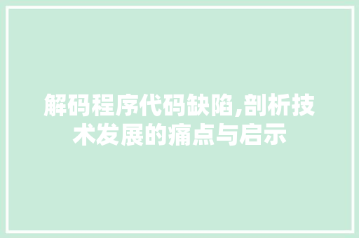 解码程序代码缺陷,剖析技术发展的痛点与启示 解码程序代码缺陷,剖析技术发展的痛点与启示 必应SEO