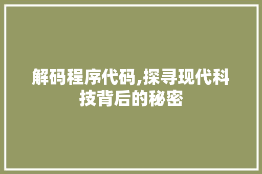 解码程序代码,探寻现代科技背后的秘密