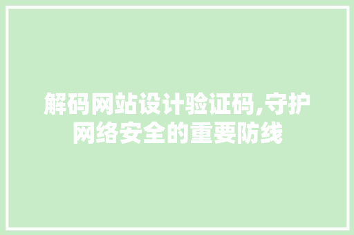 解码网站设计验证码,守护网络安全的重要防线