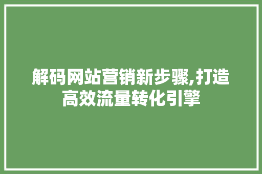 解码网站营销新步骤,打造高效流量转化引擎