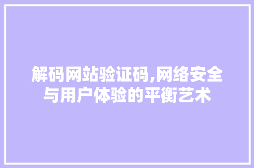 解码网站验证码,网络安全与用户体验的平衡艺术 解码网站验证码,网络安全与用户体验的平衡艺术 神马SEO