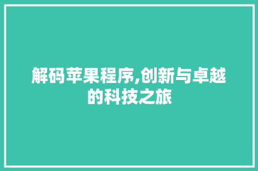 解码苹果程序,创新与卓越的科技之旅