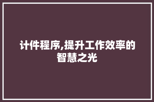 计件程序,提升工作效率的智慧之光