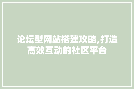 论坛型网站搭建攻略,打造高效互动的社区平台