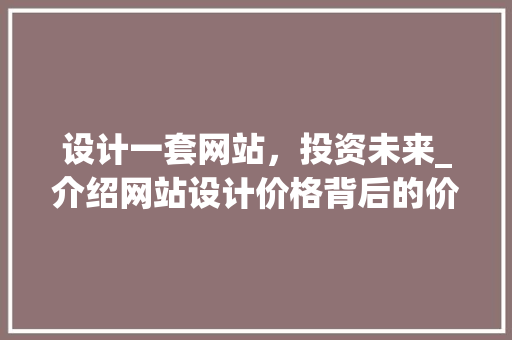 设计一套网站，投资未来_介绍网站设计价格背后的价值