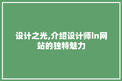 设计之光,介绍设计师in网站的独特魅力