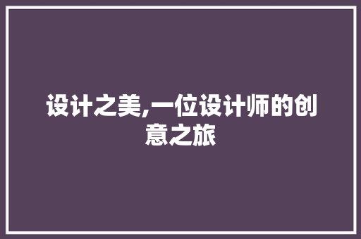 设计之美,一位设计师的创意之旅