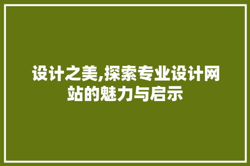 设计之美,探索专业设计网站的魅力与启示