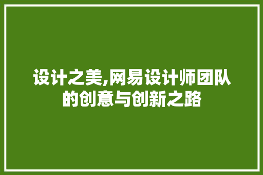 设计之美,网易设计师团队的创意与创新之路