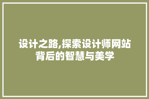 设计之路,探索设计师网站背后的智慧与美学
