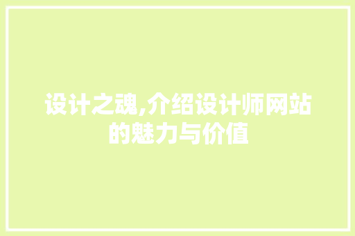 设计之魂,介绍设计师网站的魅力与价值