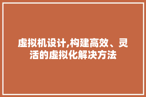 虚拟机设计,构建高效、灵活的虚拟化解决方法