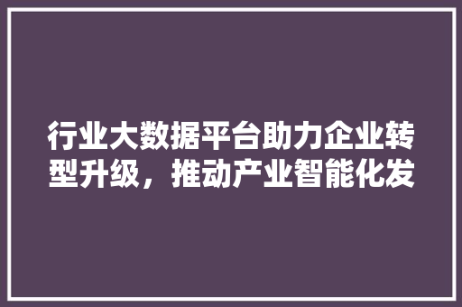 行业大数据平台助力企业转型升级，推动产业智能化发展