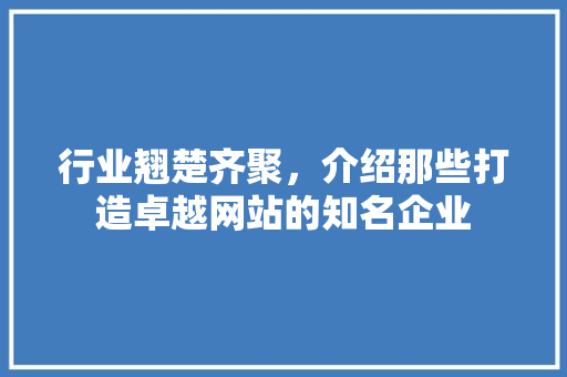行业翘楚齐聚，介绍那些打造卓越网站的知名企业 行业翘楚齐聚，介绍那些打造卓越网站的知名企业 SEO关键词