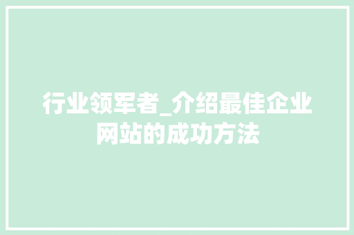 行业领军者_介绍最佳企业网站的成功方法