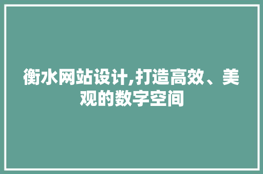 衡水网站设计,打造高效、美观的数字空间