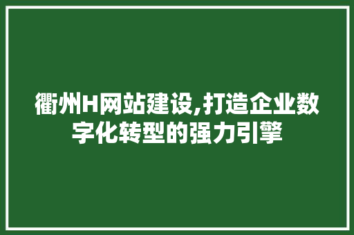 衢州H网站建设,打造企业数字化转型的强力引擎