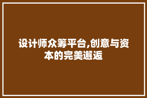 设计师众筹平台,创意与资本的完美邂逅 设计师众筹平台,创意与资本的完美邂逅 神马SEO