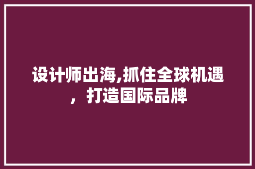 设计师出海,抓住全球机遇，打造国际品牌