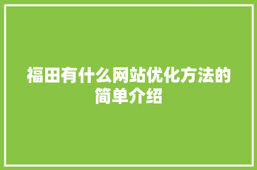 福田有什么网站优化方法的简单介绍 福田有什么网站优化方法的简单介绍 网站建设公司