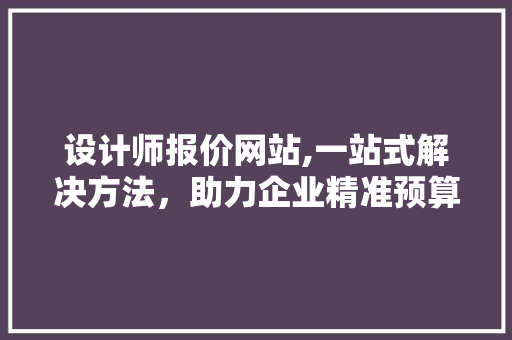 设计师报价网站,一站式解决方法，助力企业精准预算与高效招聘