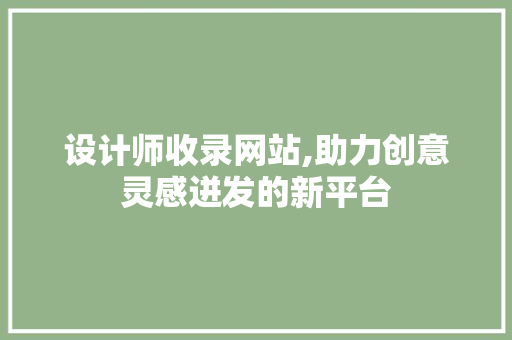 设计师收录网站,助力创意灵感迸发的新平台