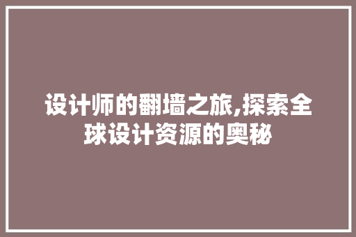设计师的翻墙之旅,探索全球设计资源的奥秘