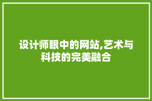 设计师眼中的网站,艺术与科技的完美融合