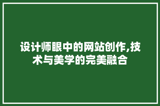 设计师眼中的网站创作,技术与美学的完美融合