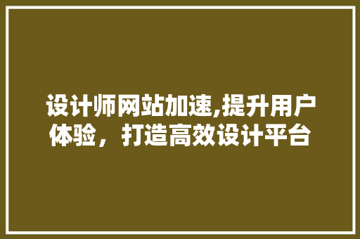 设计师网站加速,提升用户体验，打造高效设计平台