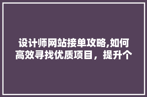 设计师网站接单攻略,如何高效寻找优质项目，提升个人品牌价值