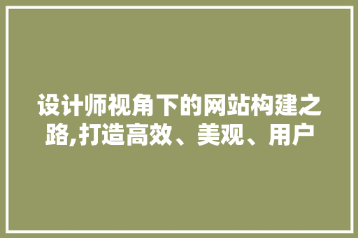 设计师视角下的网站构建之路,打造高效、美观、用户体验至上的平台