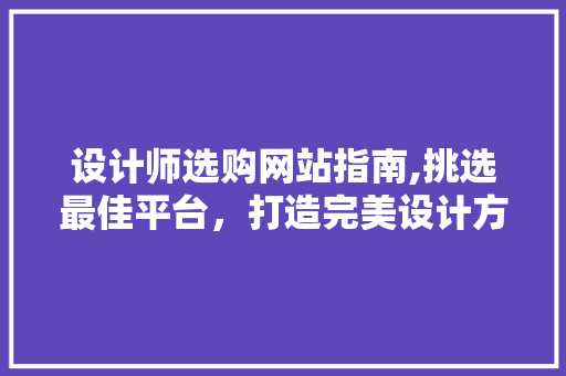 设计师选购网站指南,挑选最佳平台，打造完美设计方法