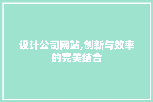 设计公司网站,创新与效率的完美结合