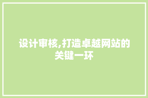 设计审核,打造卓越网站的关键一环