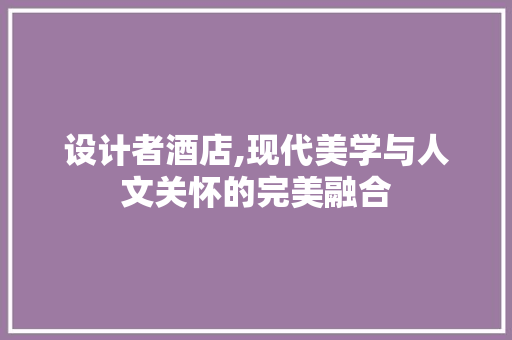 设计者酒店,现代美学与人文关怀的完美融合