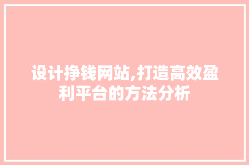 设计挣钱网站,打造高效盈利平台的方法分析