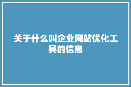 关于什么叫企业网站优化工具的信息 关于什么叫企业网站优化工具的信息 必应SEO
