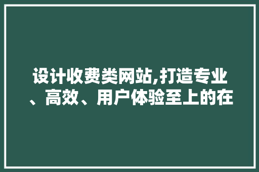 设计收费类网站,打造专业、高效、用户体验至上的在线服务平台