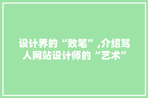 设计界的“败笔”,介绍骂人网站设计师的“艺术”