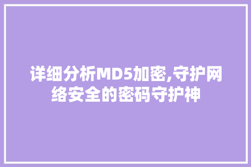 详细分析MD5加密,守护网络安全的密码守护神 详细分析MD5加密,守护网络安全的密码守护神 SEO关键词