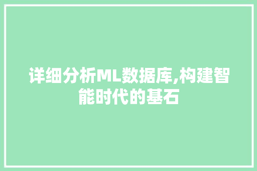 详细分析ML数据库,构建智能时代的基石 网站建设公司 详细分析ML数据库,构建智能时代的基石 详细分析ML数据库,构建智能时代的基石 网站建设公司