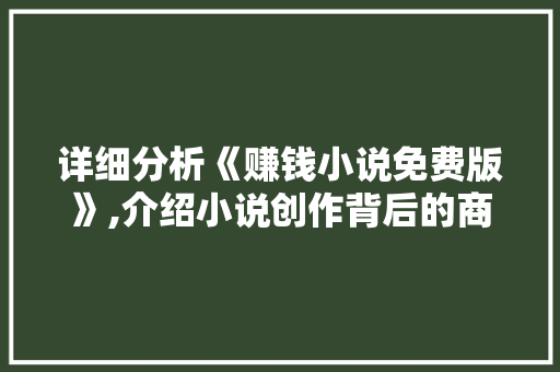 详细分析《赚钱小说免费版》,介绍小说创作背后的商业逻辑