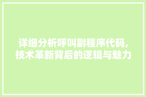 详细分析呼叫副程序代码,技术革新背后的逻辑与魅力