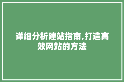 详细分析建站指南,打造高效网站的方法 详细分析建站指南,打造高效网站的方法 SEO关键词