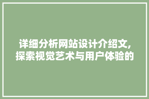 详细分析网站设计介绍文,探索视觉艺术与用户体验的完美融合 详细分析网站设计介绍文,探索视觉艺术与用户体验的完美融合 网站建设公司